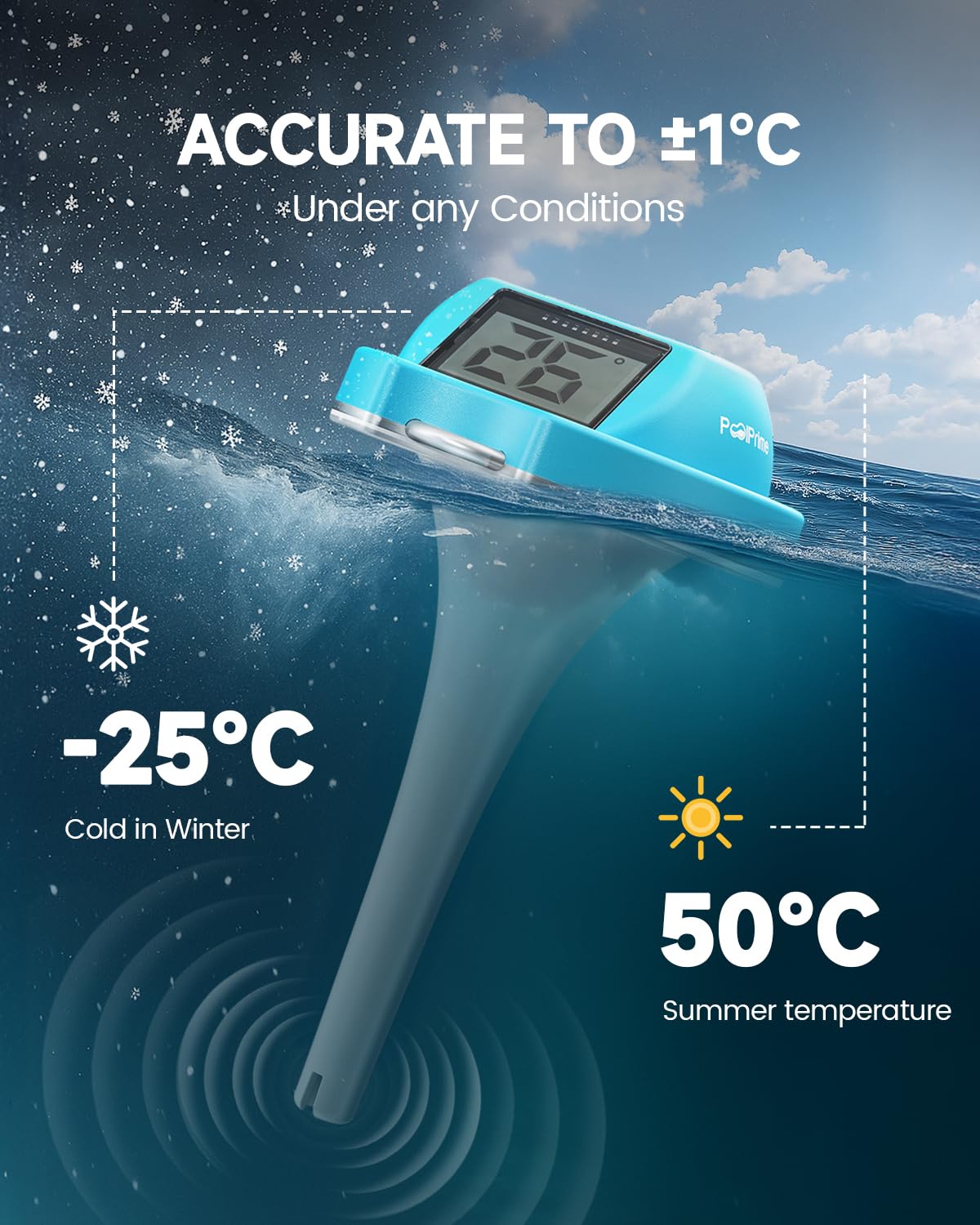 PoolPrime solar-powered design eliminates battery changes.