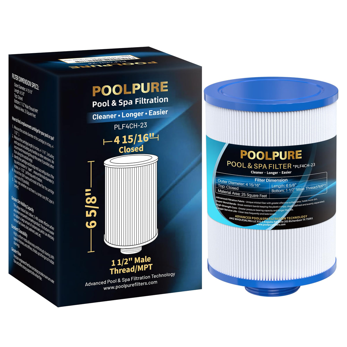 POOLPURE 4CH-23 filter front view for quick, easy replacement in compatible spa systems.