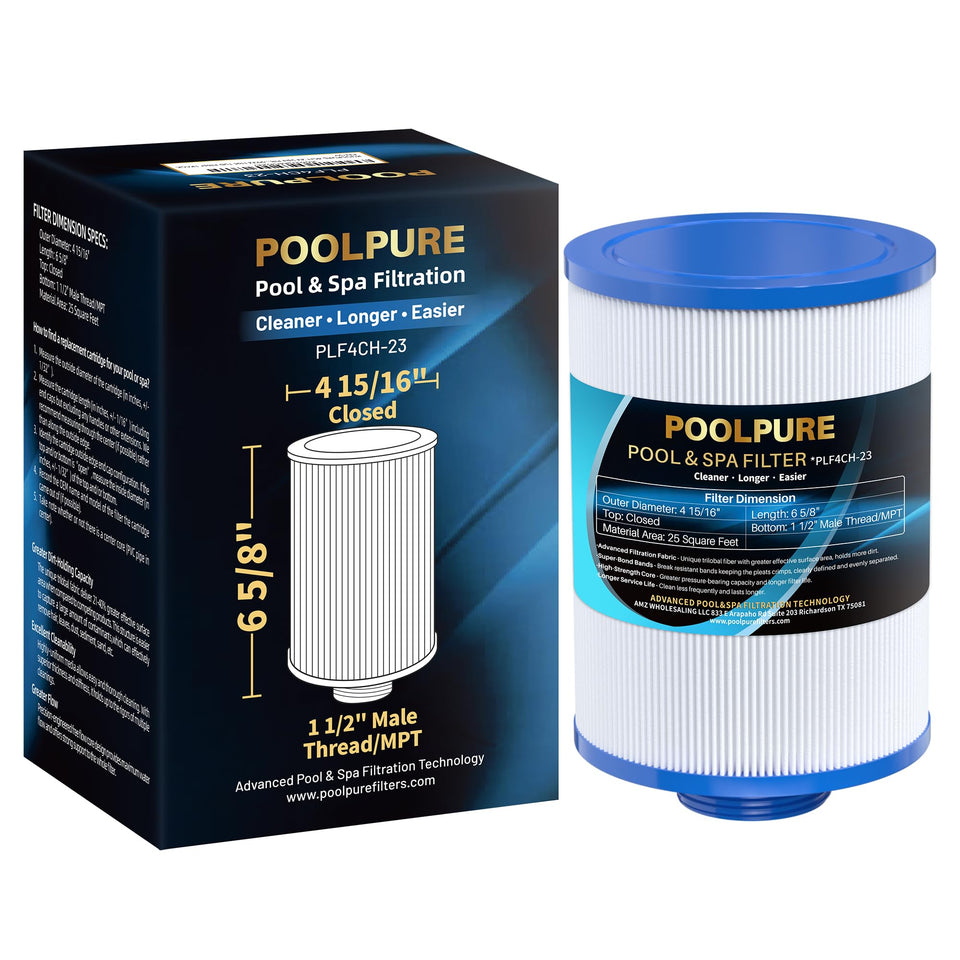 POOLPURE 4CH-23 filter front view for quick, easy replacement in compatible spa systems.
