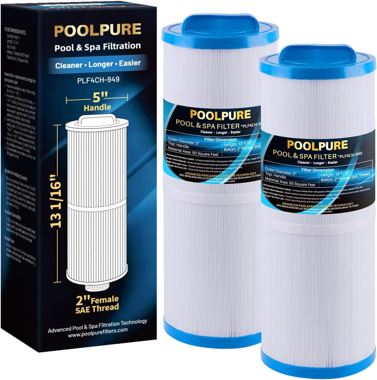 POOLPURE 4CH-949 spa filter cartridge close-up showing rugged filtration media