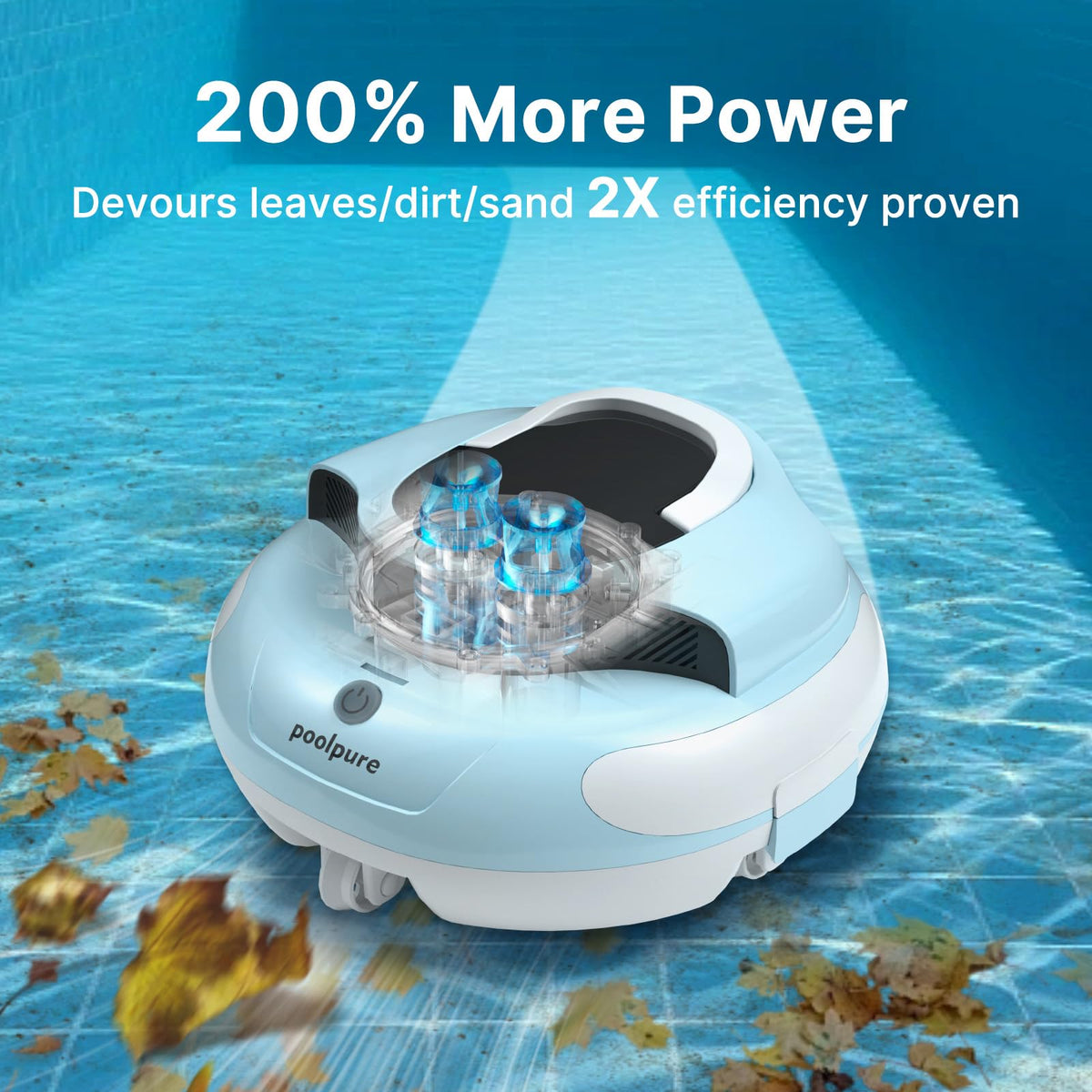 POOLPURE 5000mAh battery powers long cleaning sessions for large pools.
