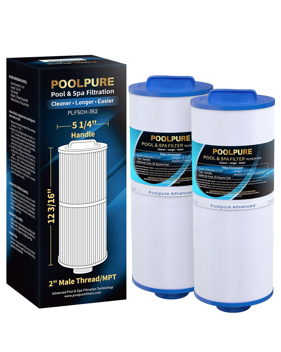 POOLPURE 5CH-352 spa filter front view with easy-grip handle for quick installation.