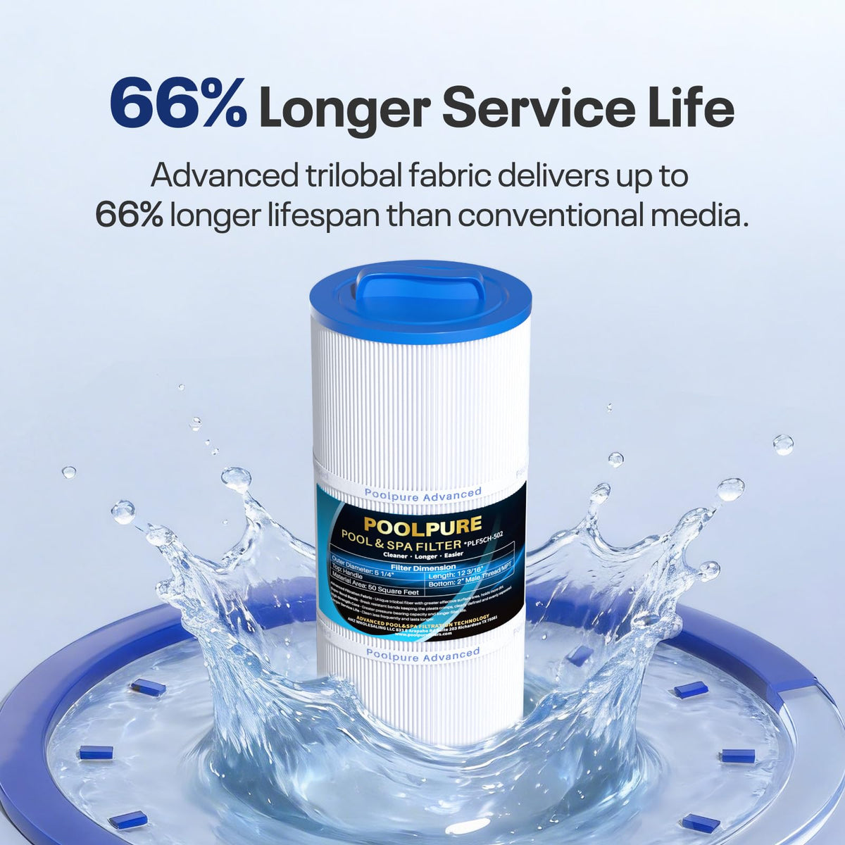 POOLPURE 5CH-502 50 sq ft filtration area supports clear spa water
