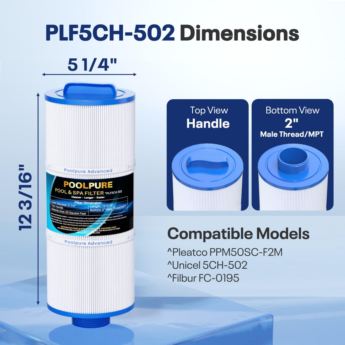 POOLPURE 5CH-502 top handle design for easy installation and removal
