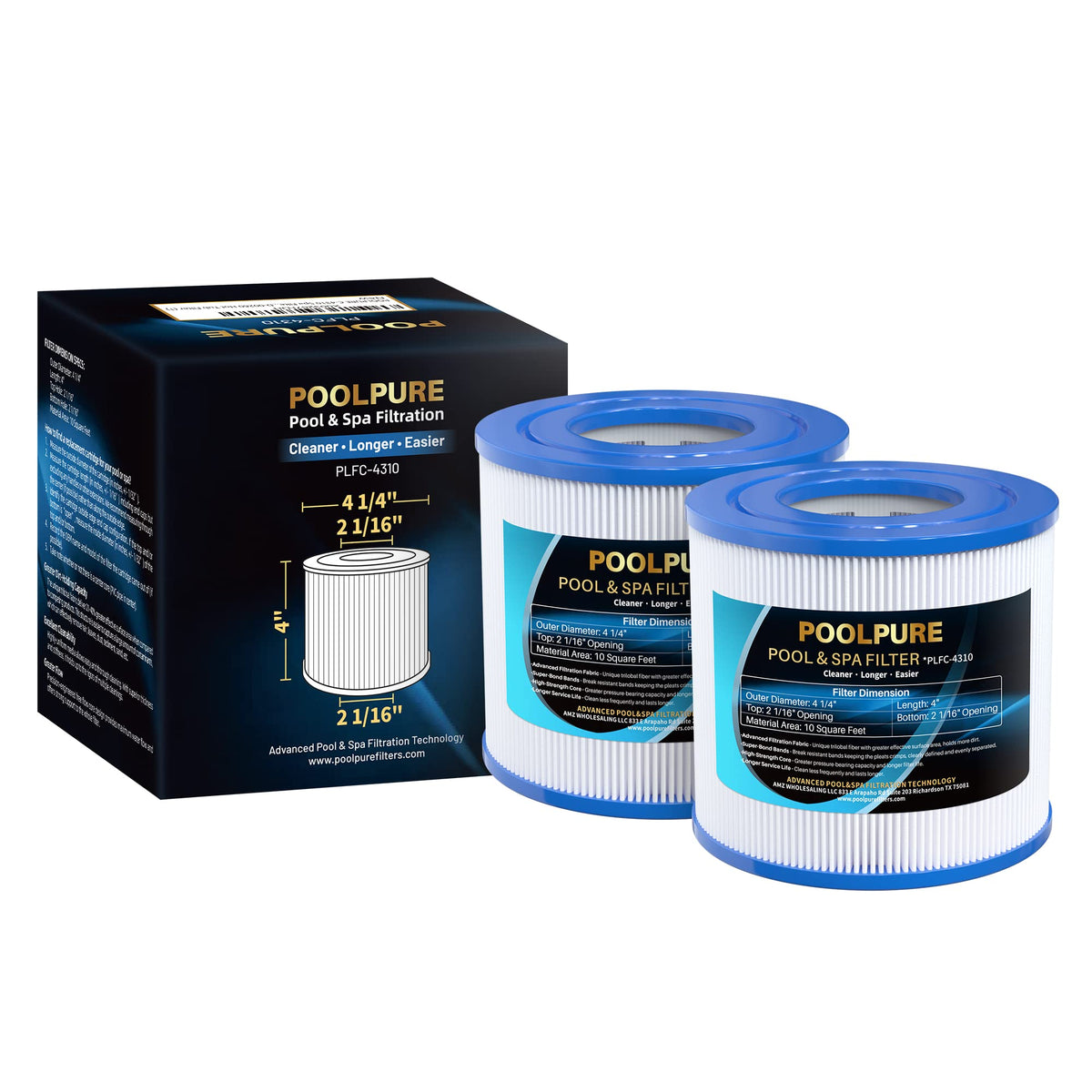POOLPURE C-4310 spa filter with advanced dirt-locking fabric traps debris for clearer spa water.