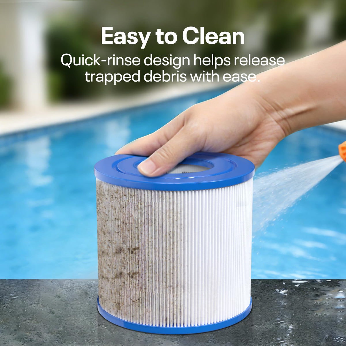 POOLPURE C-4310 spa filter trilobal fabric enables easy cleaning and restored flow.