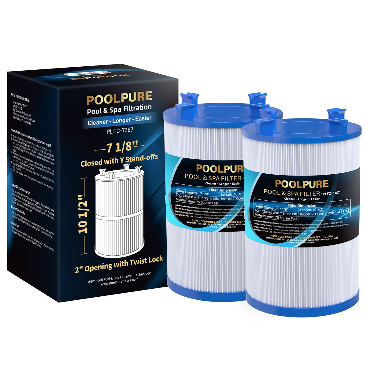 POOLPURE C-7367 spa filter with castle-top for quick, secure installation.