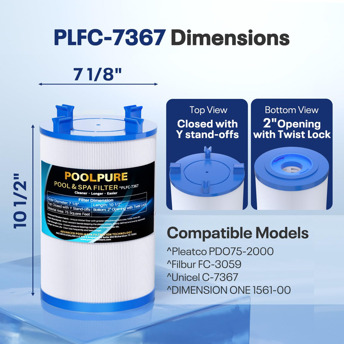 POOLPURE spa filter bottom twist-lock design ensures dependable seating.