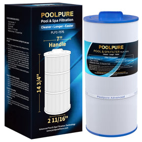 POOLPURE C-7375 spa filter side view showing compact 75 sq ft filtration for efficient spa cleaning