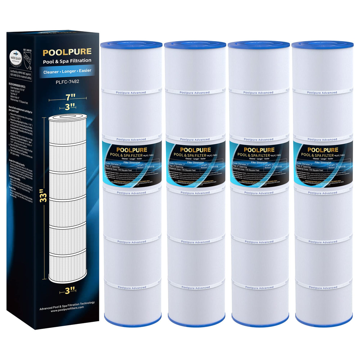 PoolPure C-7482 cartridge exterior view with durable end caps for long-lasting filtration.