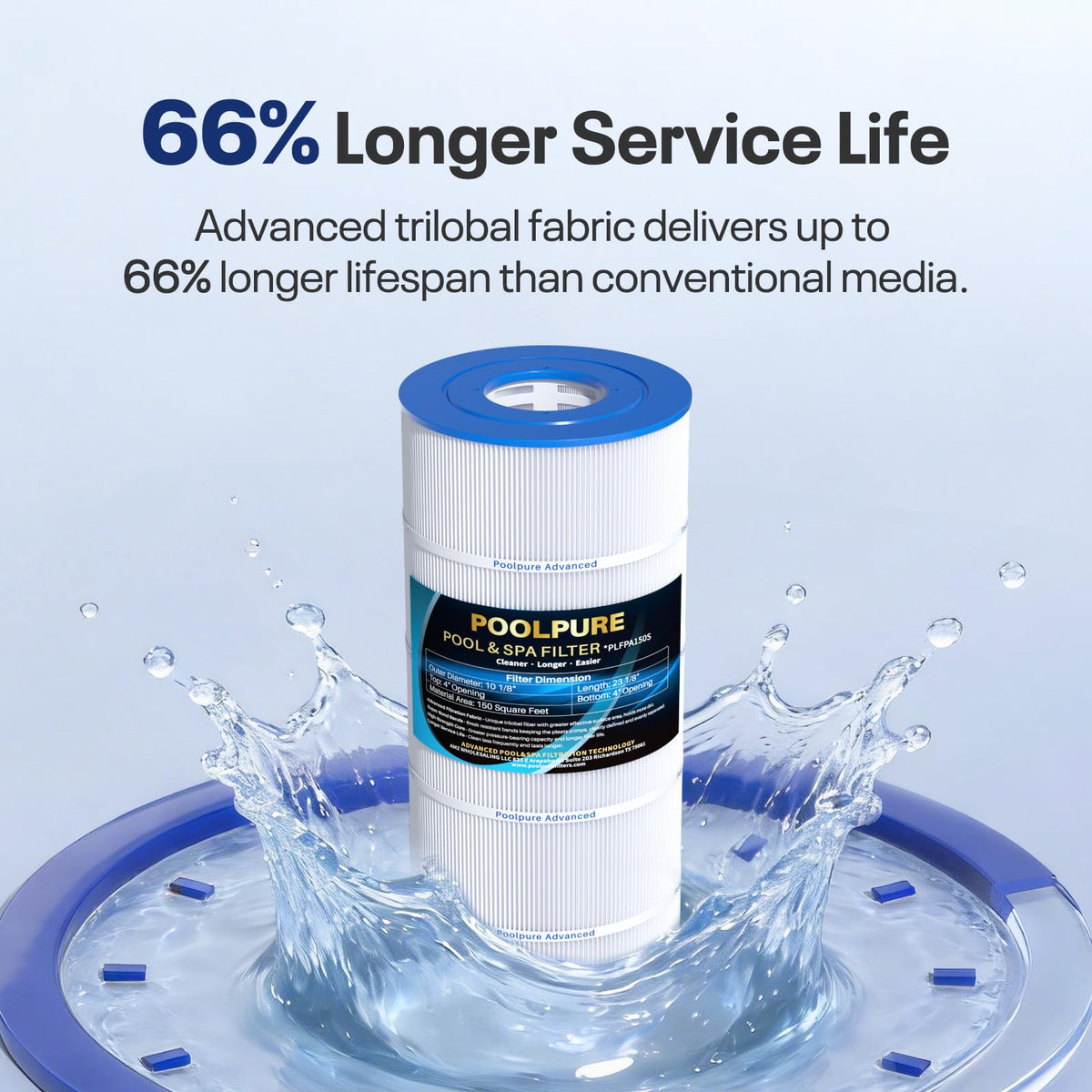 Crystal-clear water illustration suggesting improved pool clarity with PA150S