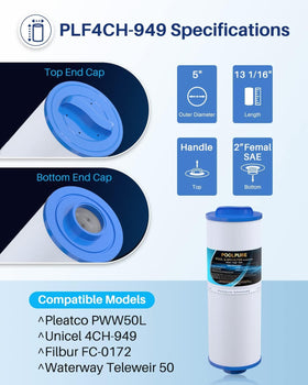 POOLPURE compatible replacement for Pleatco PWW50L enhances water clarity