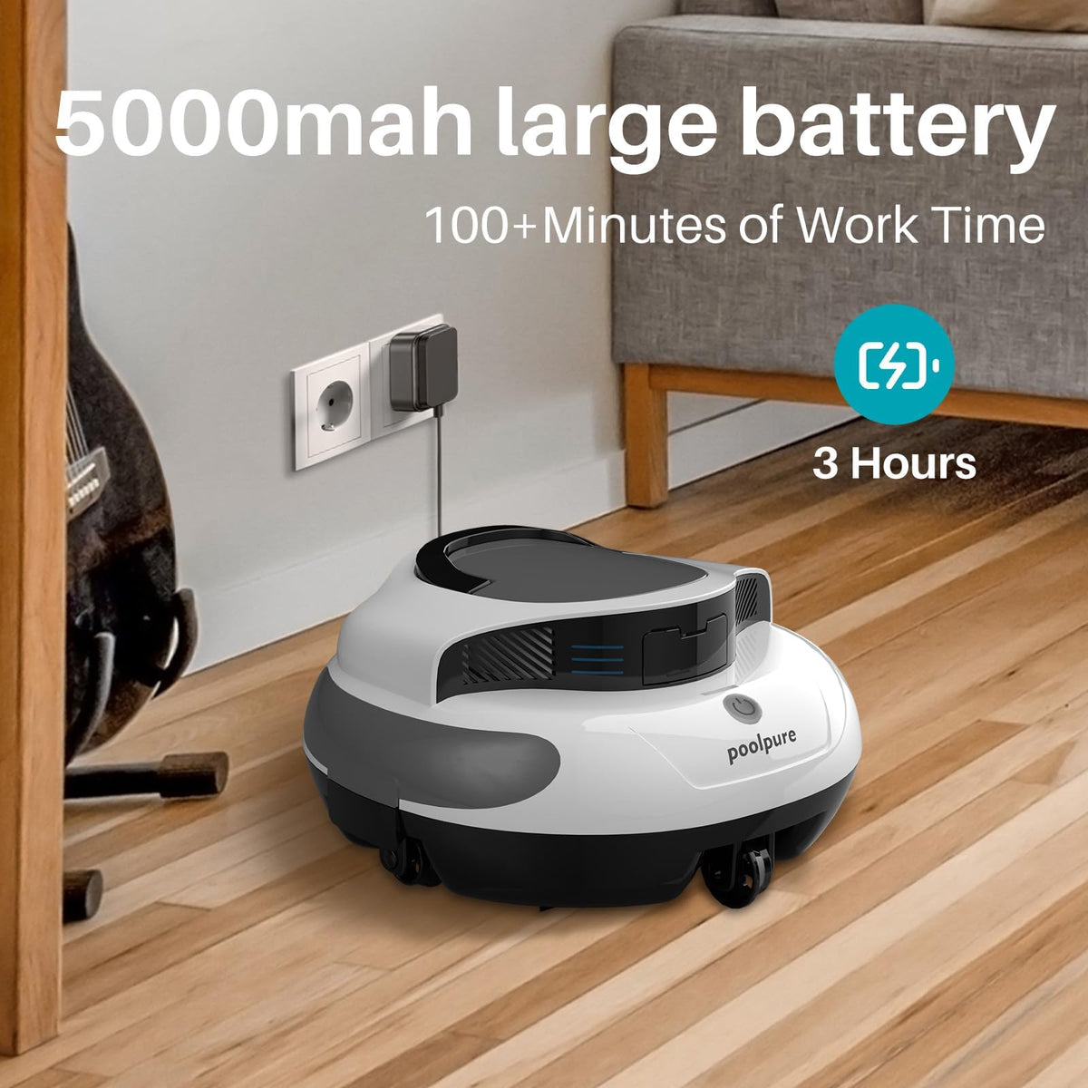 POOLPURE Cordless Vacuum navigates flat pools with random path mode for wide coverage