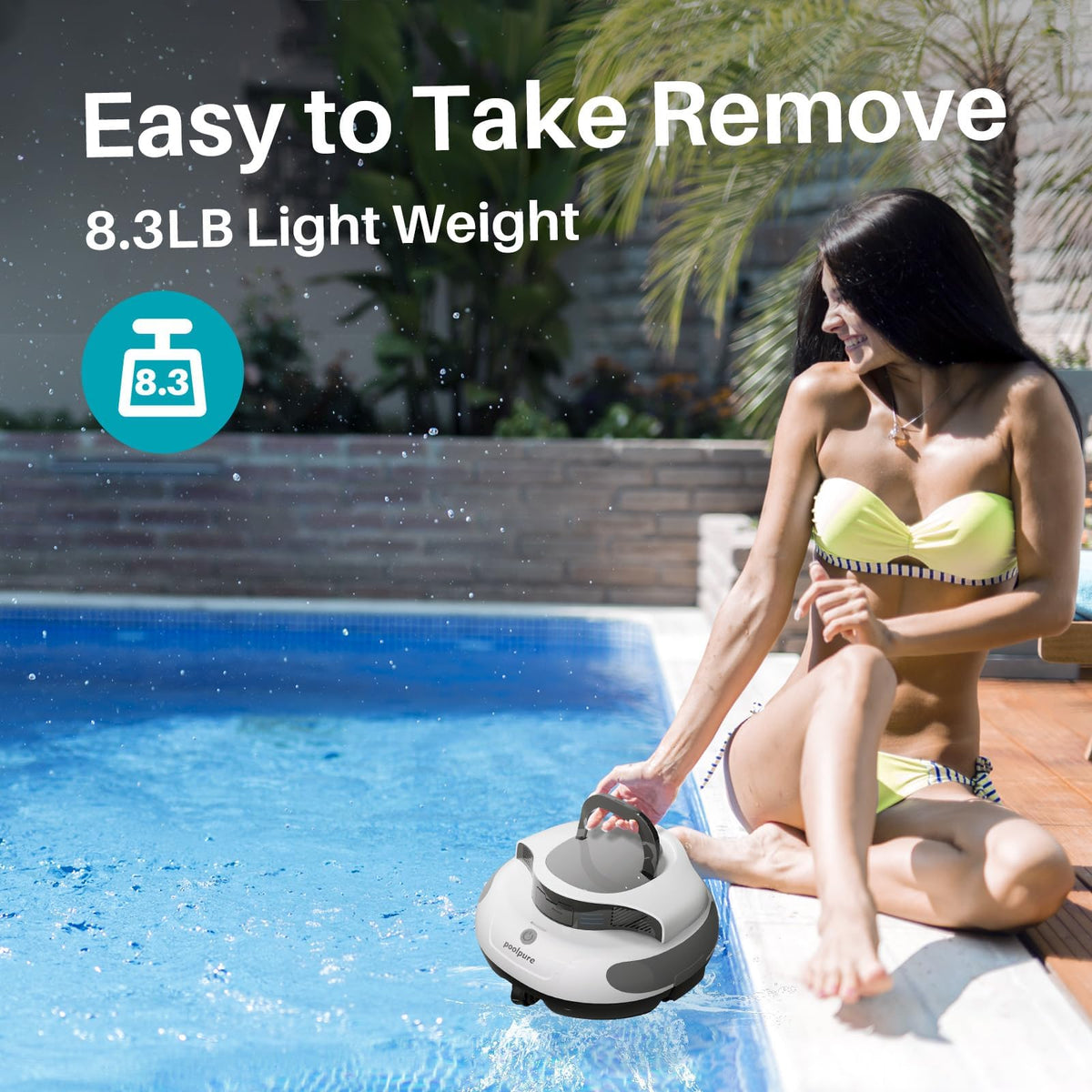 POOLPURE Cordless Vacuum fixed wheel navigation for in-ground pool cleansing