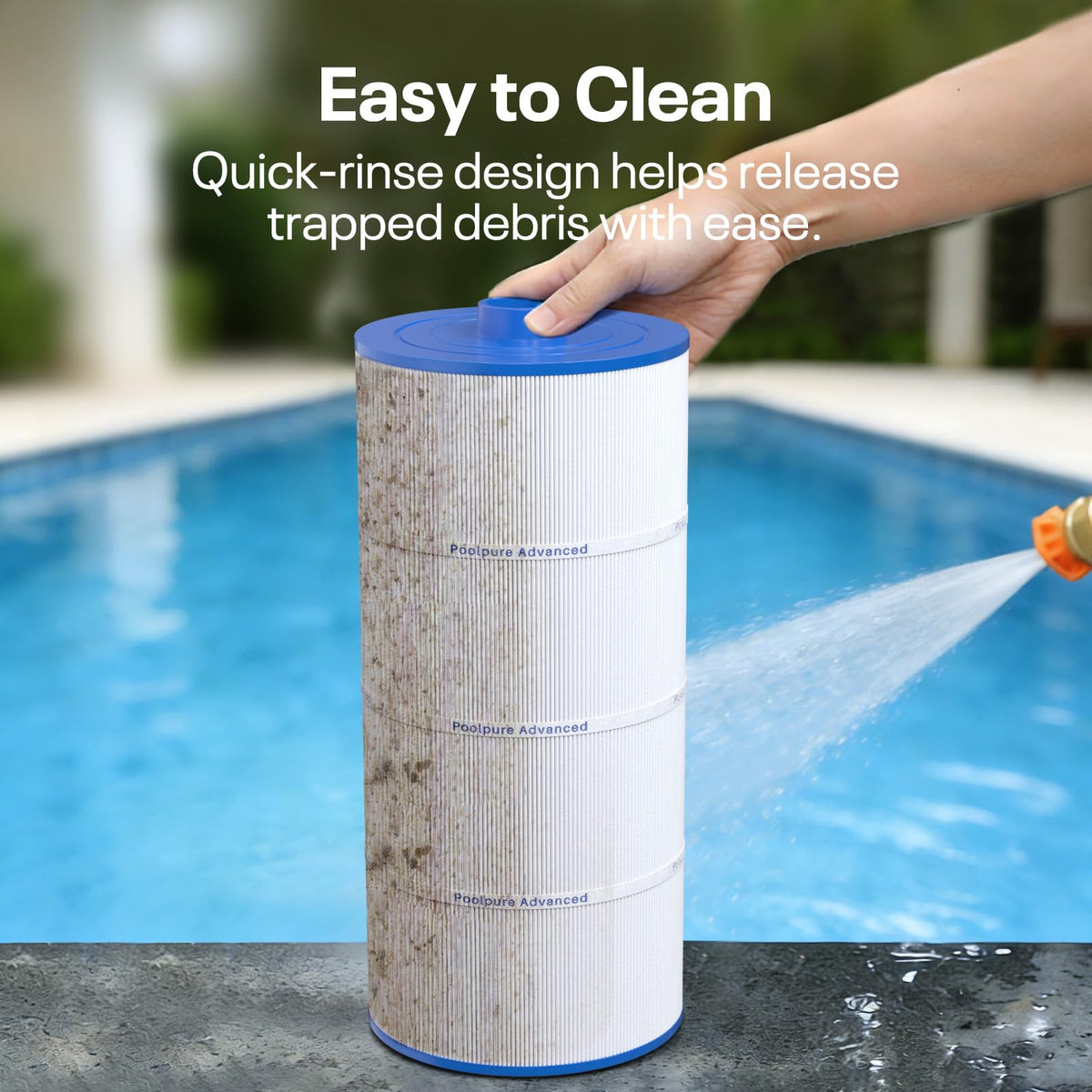 POOLPURE easy-clean cartridge design enables quick maintenance.