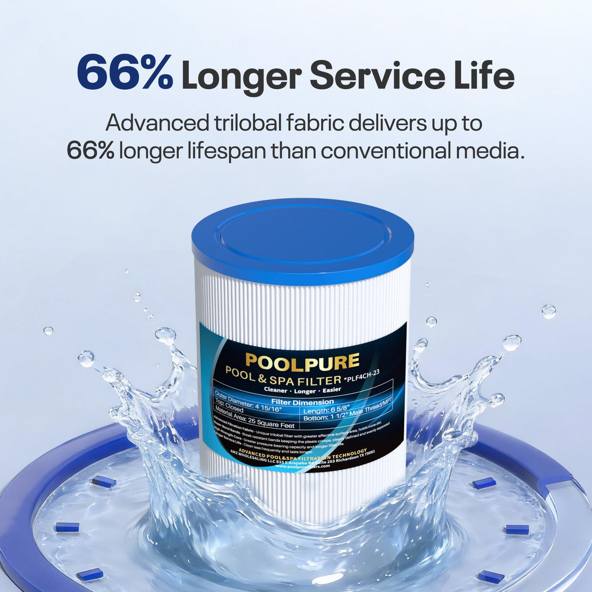 POOLPURE easy-cleaning process image showing quick rinsing of cartridge.