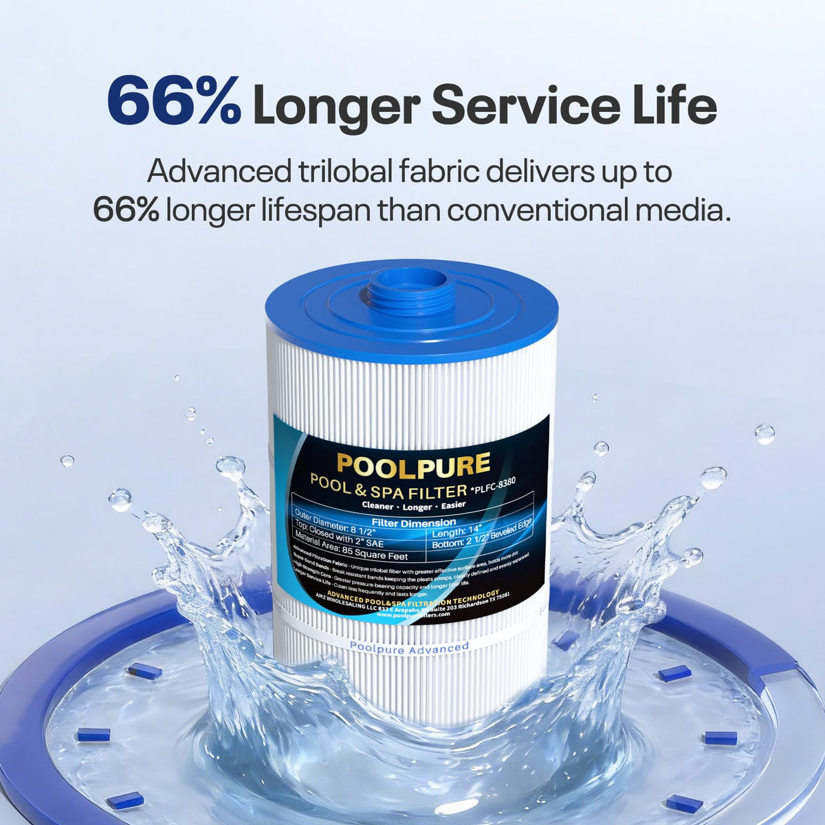 POOLPURE Trilobal filtration fabric enhances debris capture and cleaning ease.