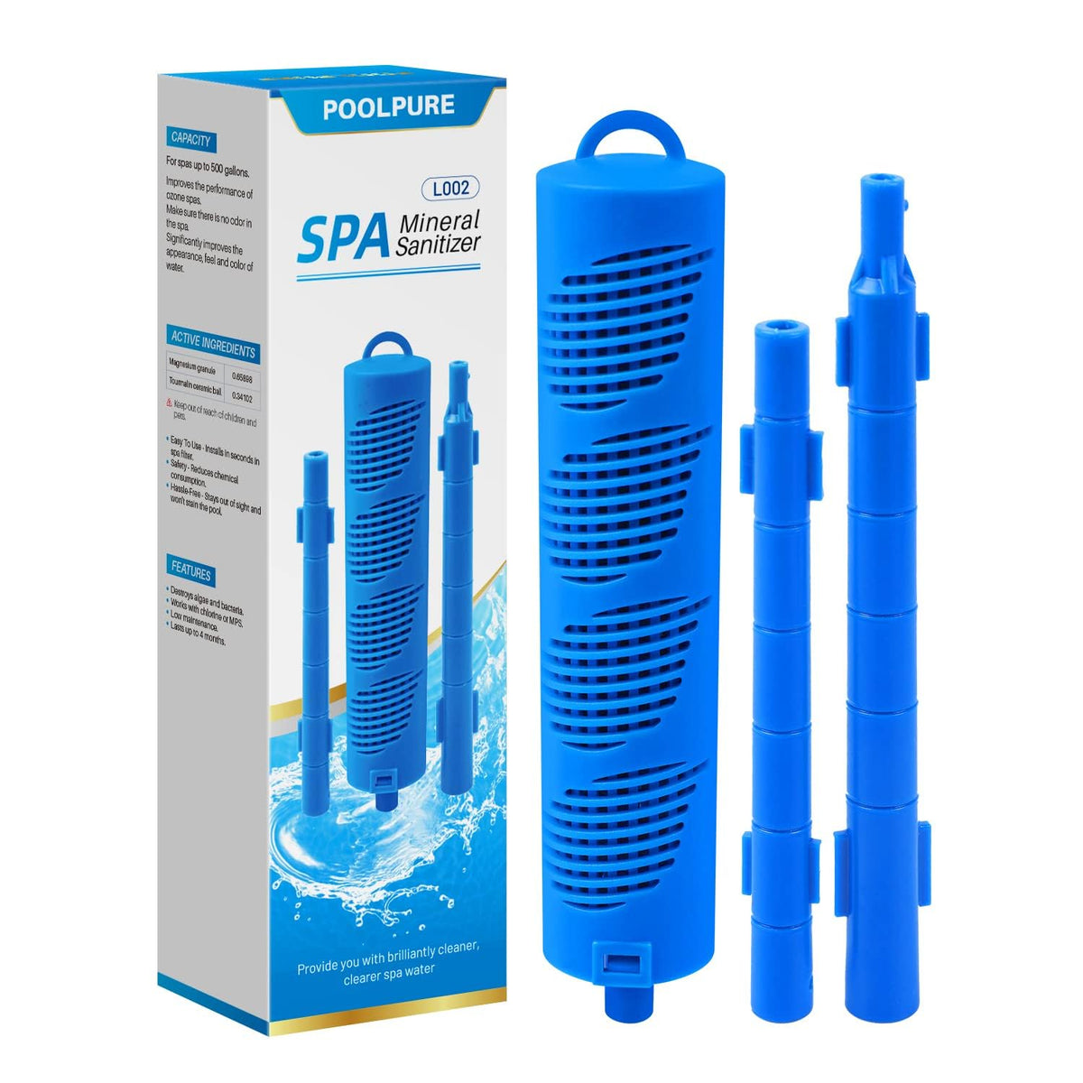 PoolPure hot tub mineral stick package improves ease of use and water quality.