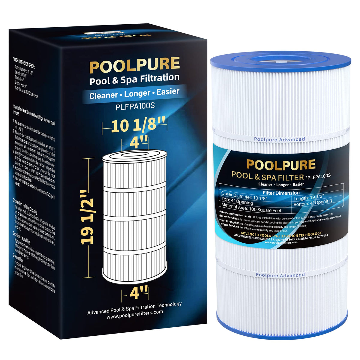 POOLPURE PA100S filter core showcases robust construction for reliable filtration.