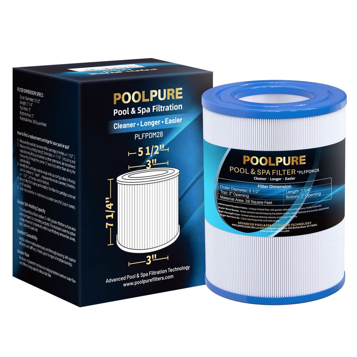 POOLPURE PDM28 spa filter front view showing durable construction for long spa sessions