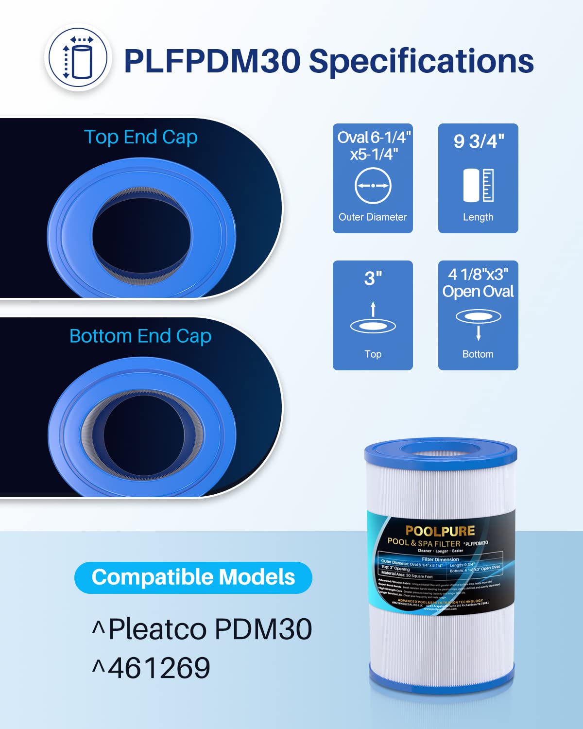 PoolPure PDM30 compatibility label highlighting easy identification for Dream Maker spa replacements.