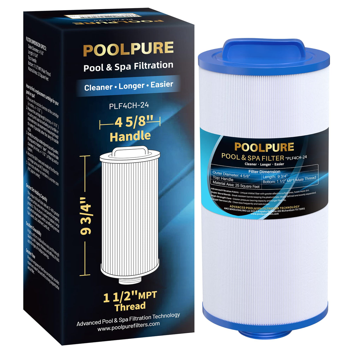 POOLPURE PLF4CH-24 spa filter close-up shows dense media for clean water