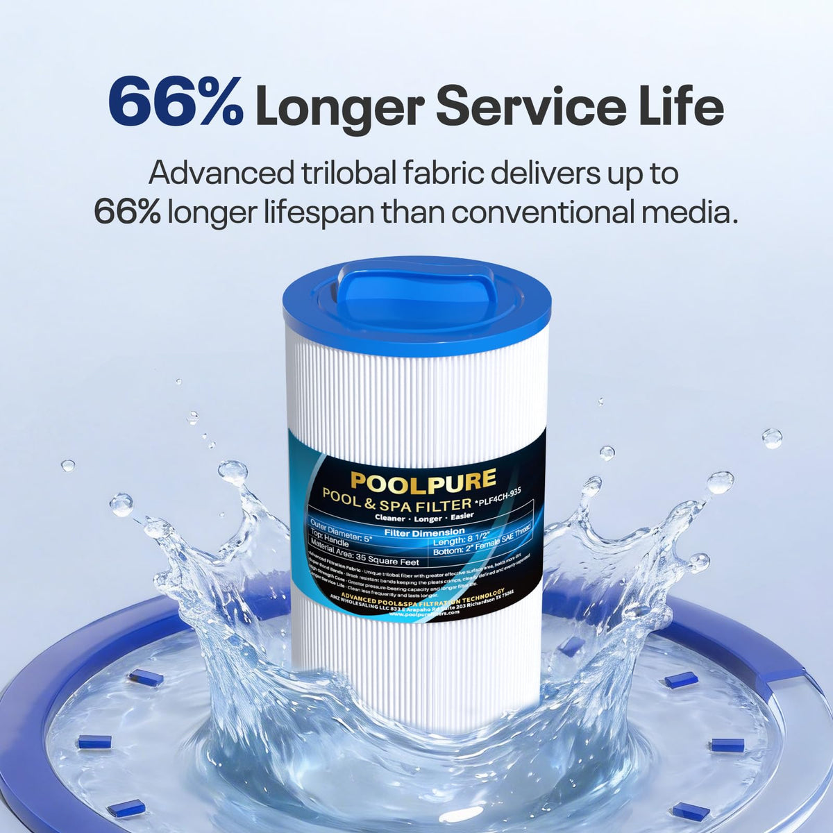 POOLPURE PLF4CH-935 35 sq ft filtration area for thorough cleaning.