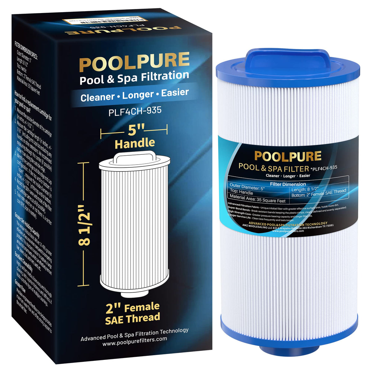 POOLPURE PLF4CH-935 spa filter assembly for clearer spa water.