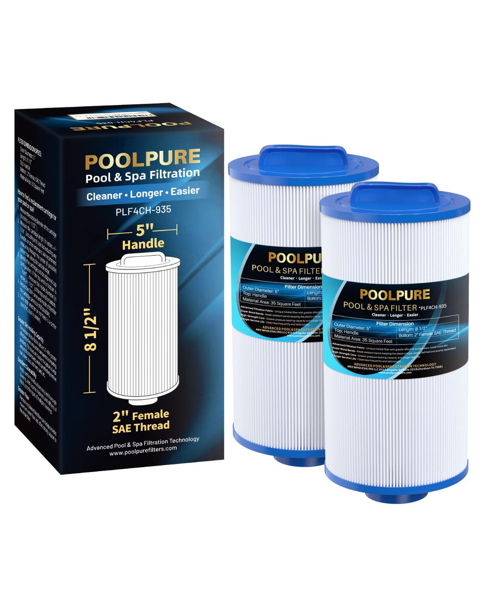 PoolPure PLF4CH-935 spa filter close-up showing trilobal fabric for high filtration