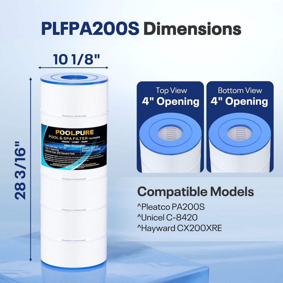 POOLPURE PLFPA200S filter cartridge, side view, thick filtration fabric for efficiency
