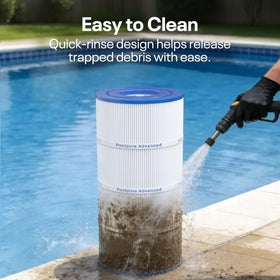 POOLPURE PLFPCC60 maintenance process showing monthly cleaning guidance.