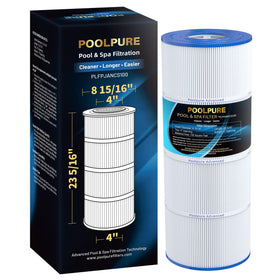 POOLPURE PLFPJANCS100 filter close-up demonstrating high-efficiency filtration for clear pool water.
