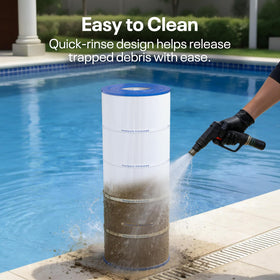 POOLPURE PLFPJANCS150 dimensions and specs displayed on label