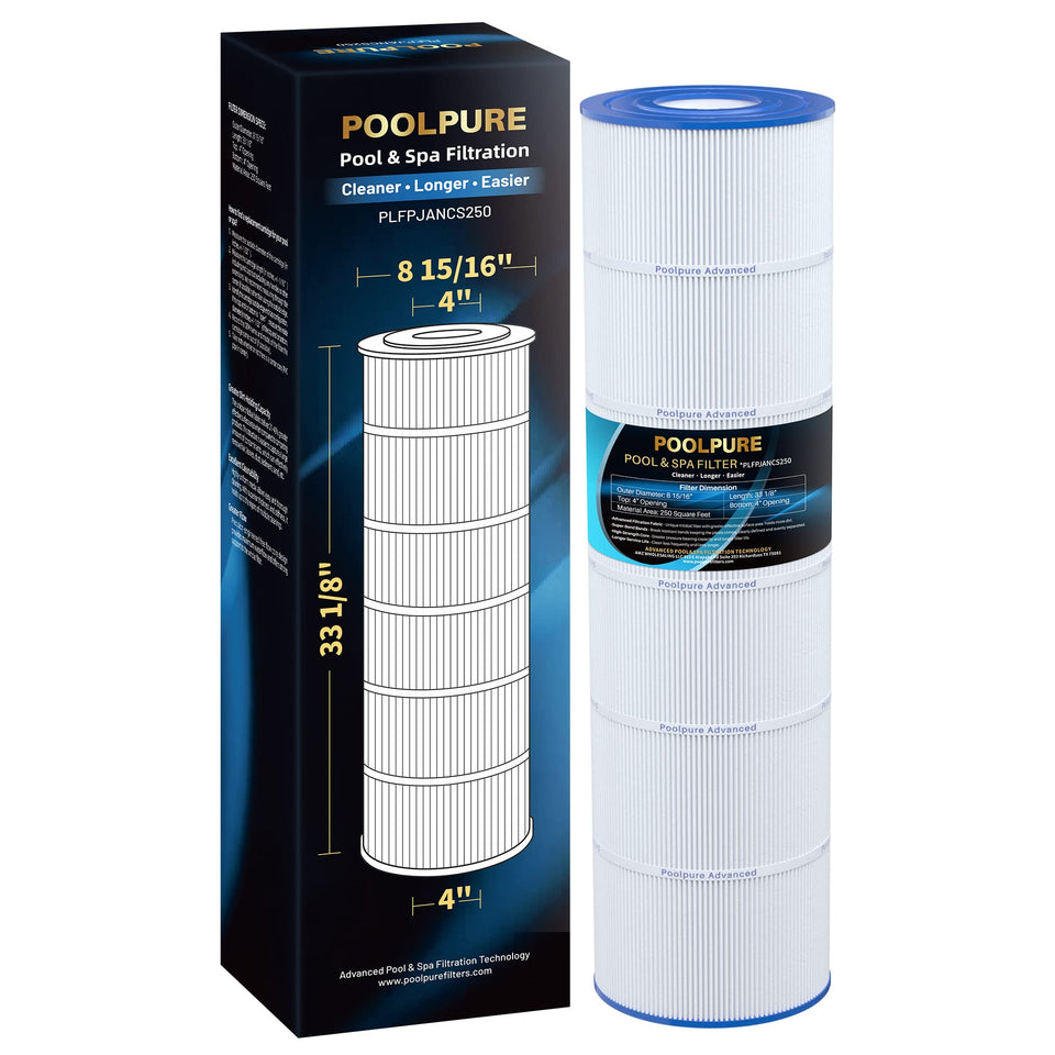 POOLPURE PLFPJANCS250 front view cartridge with 4-inch openings for easy fit