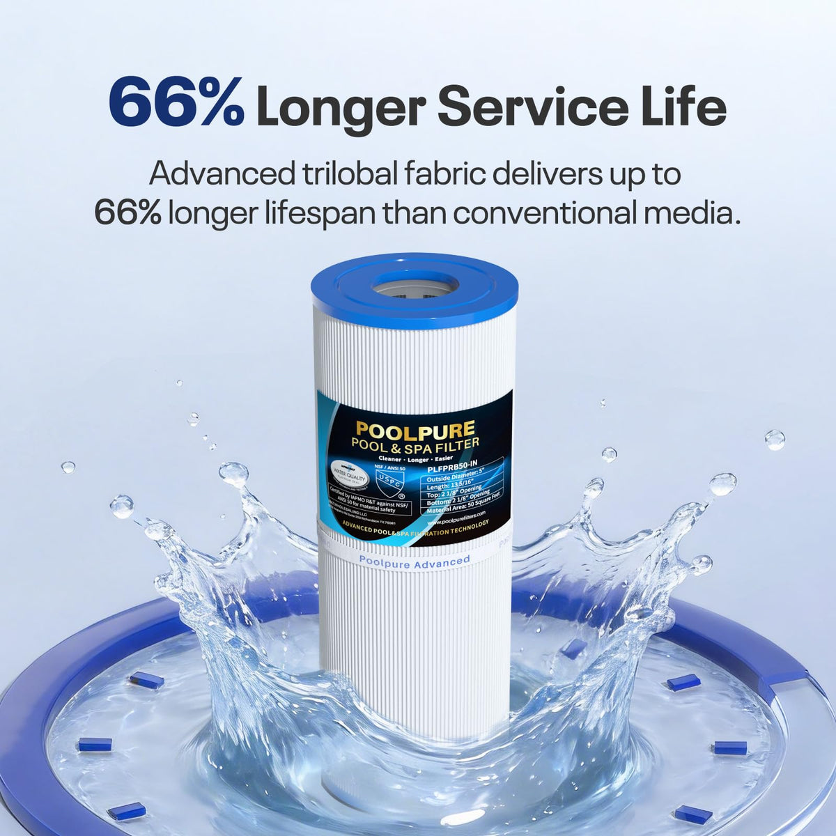 PoolPure PLFPRB25-IN 50-micron filtration captures fine debris
