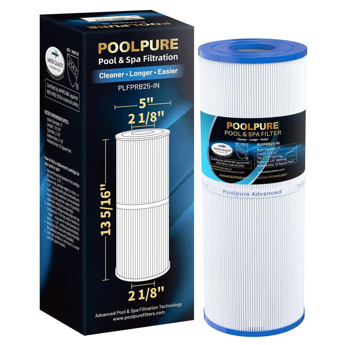 PoolPure PLFPRB25-IN filter core detail shows durable design for extended life