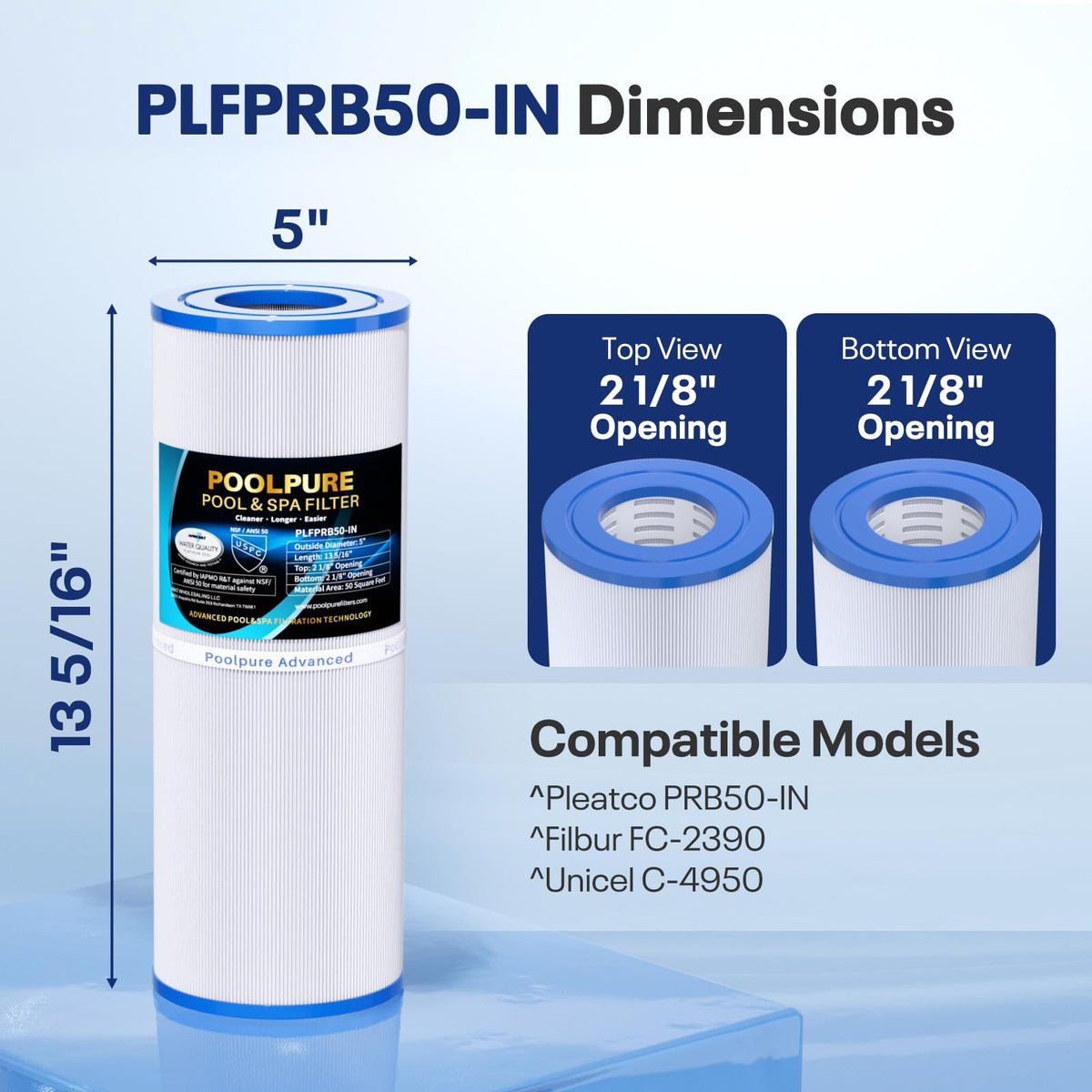 PoolPure PLFPRB50-IN spa filter trilobal fabric close-up highlights enhanced dirt capture