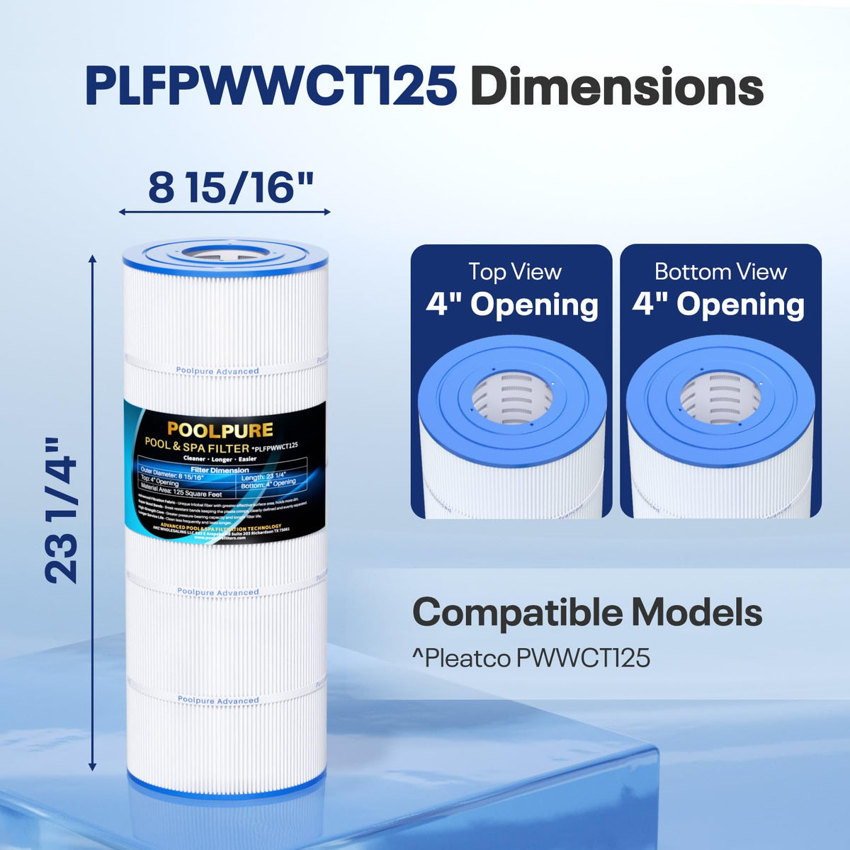 POOLPURE PLFPWWCT125 side view highlights sturdy construction for long-lasting filtration.