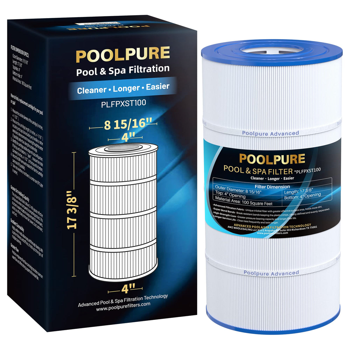 POOLPURE PLFPXST100 filter cartridge close-up for durable filtration.