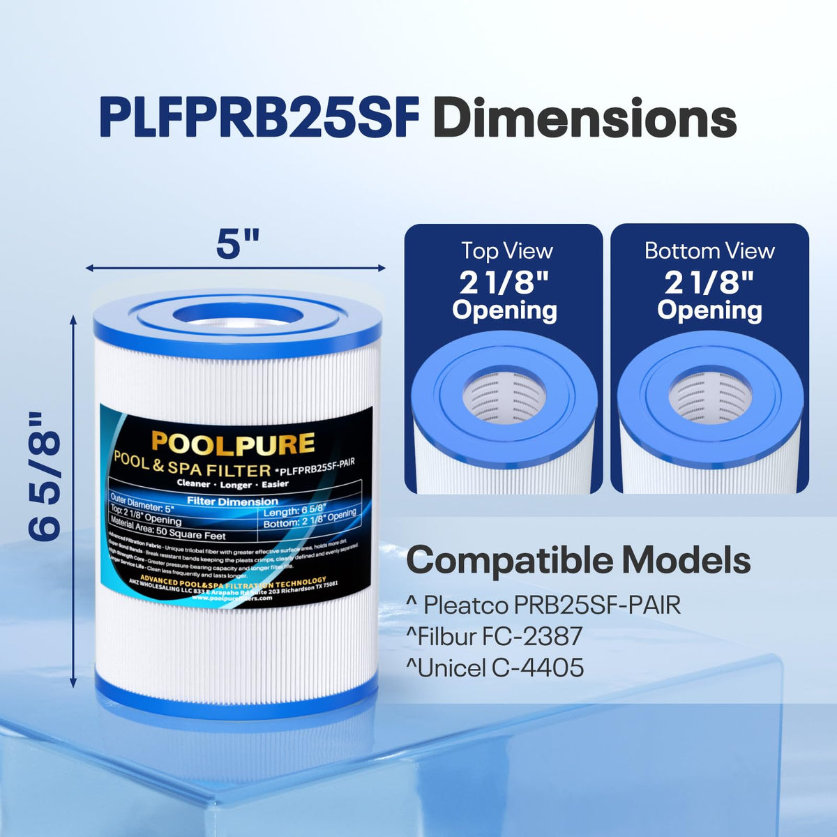 POOLPURE PRB25SF spa filter size and dimensions for compact fit