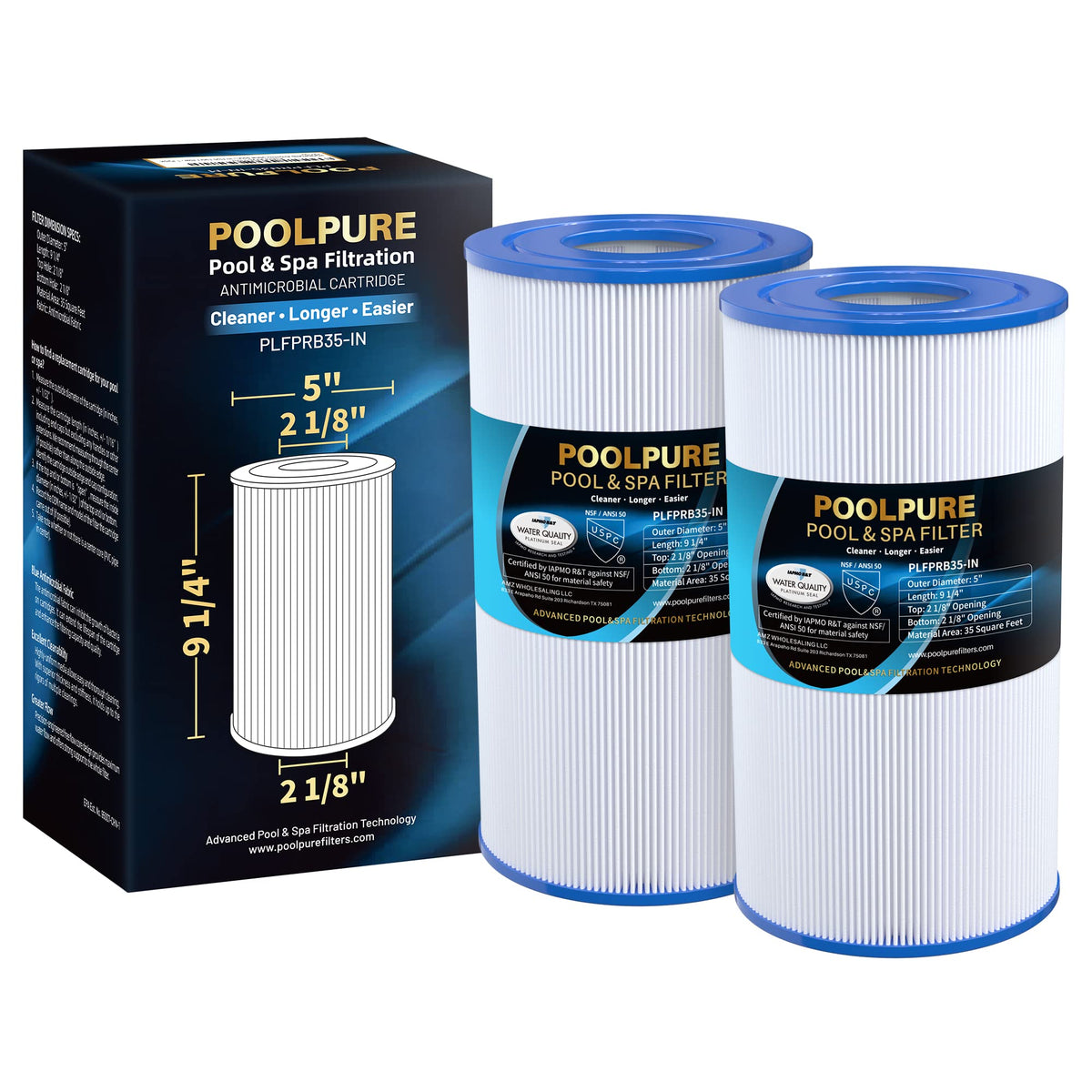 POOLPURE PRB35-IN spa filter side view for easy spa maintenance.