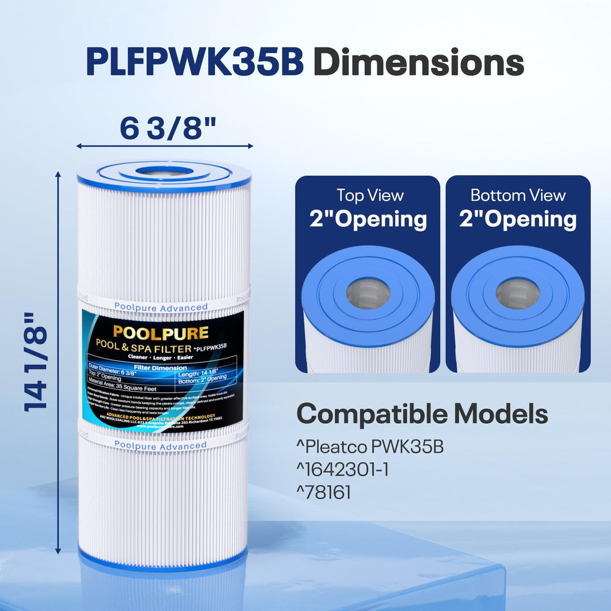 POOLPURE PWK35B spa filter close-up of filter media highlights trilobal fabric.
