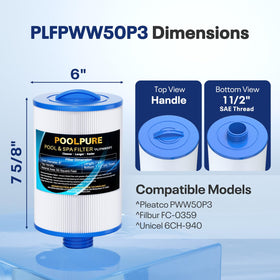 POOLPURE PWW50P3 spa filter top handle design for easy installation.