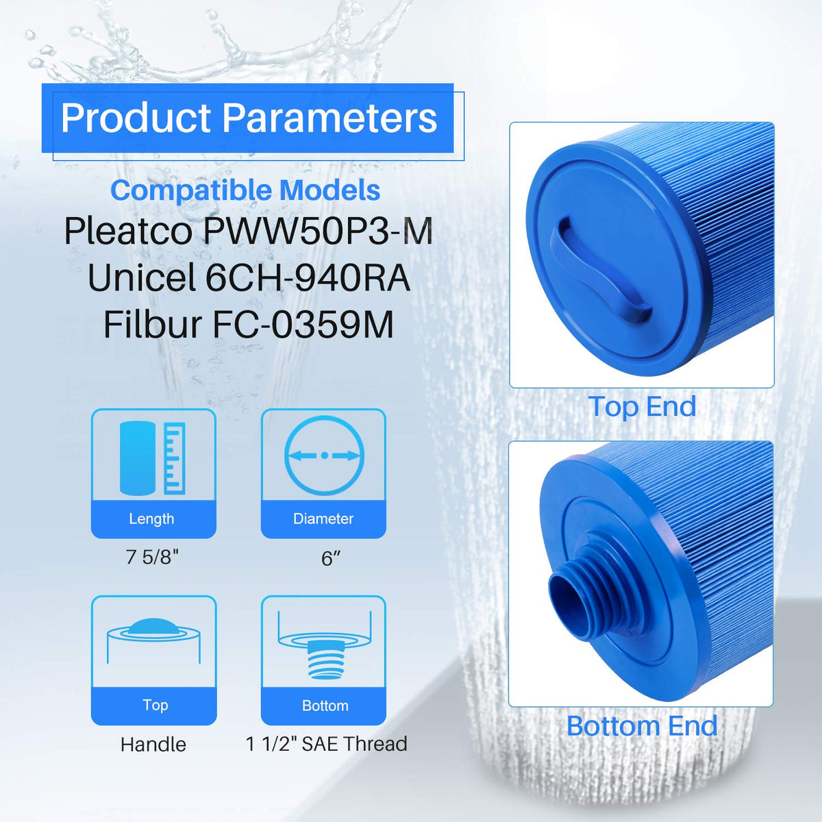 PoolPure replacement spa filter compatible with Pleatco and Filbur for easy swaps