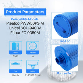 PoolPure replacement spa filter compatible with Pleatco and Filbur for easy swaps