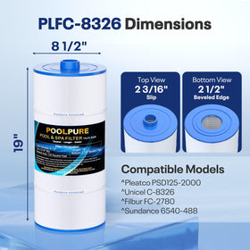POOLPURE spa filter with 125 sq ft filtration area for crystal-clear water.