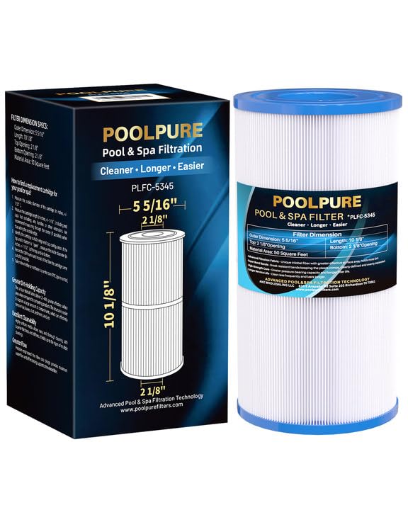 PoolPure C-5345 spa filter front view shows compact fit for tight spaces.