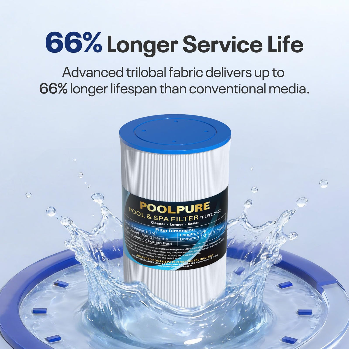 POOLPURE spa filter with 42 sq ft filtration area for large debris capacity