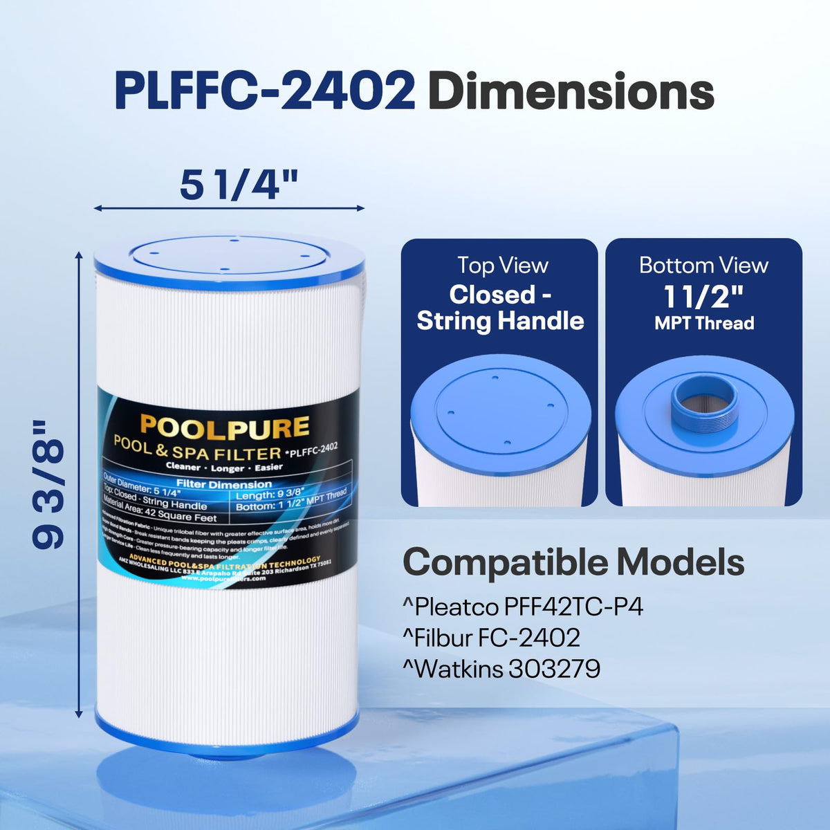 POOLPURE spa filter compatible with Watkins 78460 for reliable filtration