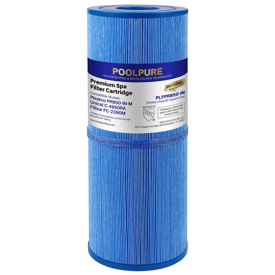 POOLPURE spa filter PRB50-IN-M trilobal fabric close-up showing filtration efficiency
